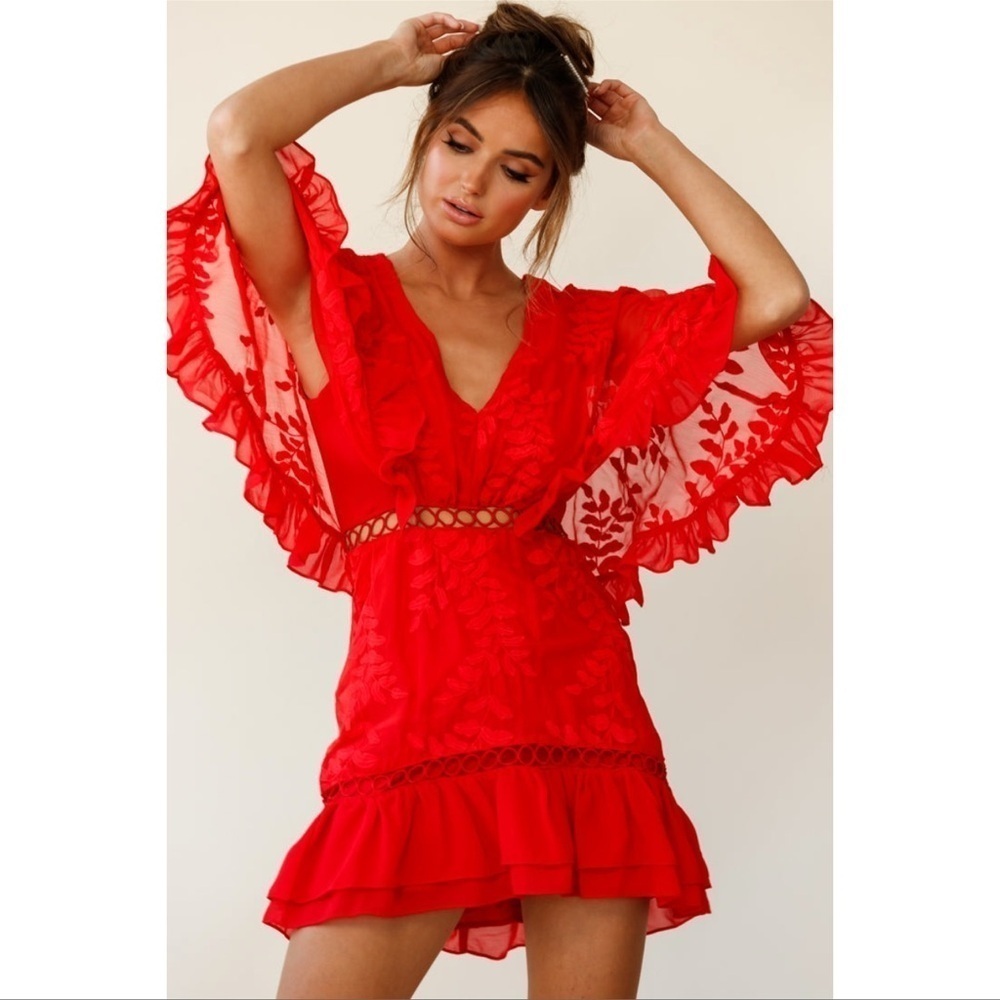 SELFIE LESLIE Caspar Batwing Dress In Red